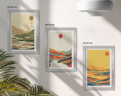 Billedvæg Farverige mønstre af bjerge og floder i Japandi-stil