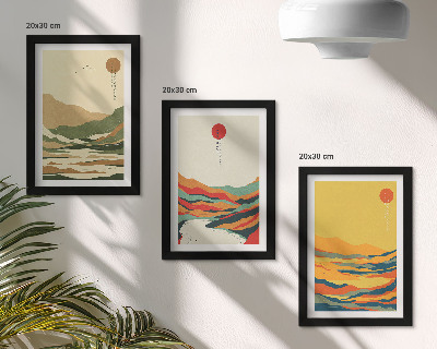 Billedvæg Farverige mønstre af bjerge og floder i Japandi-stil