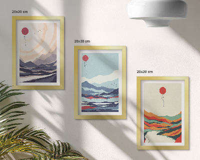 Moderne billedsæt Japanske abstrakte bjerglandskaber