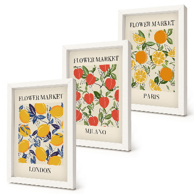 Pakke med billeder og rammer Blomsterplakater i London, Milano og Paris