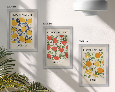Pakke med billeder og rammer Blomsterplakater i London, Milano og Paris