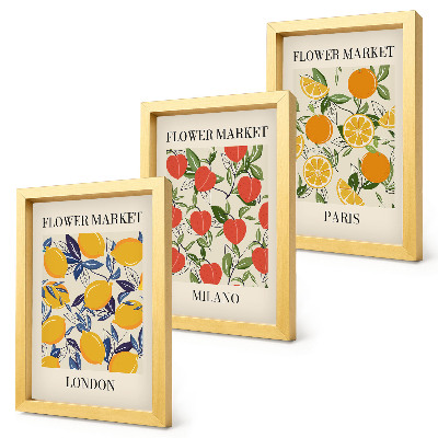 Pakke med billeder og rammer Blomsterplakater i London, Milano og Paris