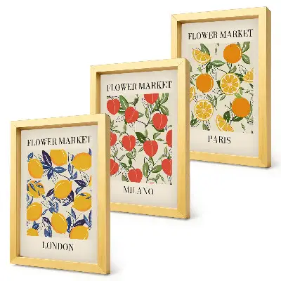 Blomsterplakater i London, Milano og Paris pakke med billeder og rammer