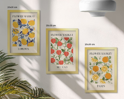 Pakke med billeder og rammer Blomsterplakater i London, Milano og Paris