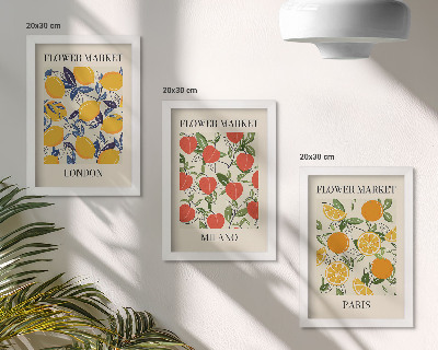Pakke med billeder og rammer Blomsterplakater i London, Milano og Paris