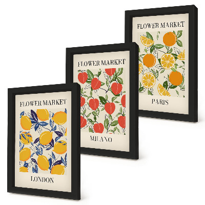Pakke med billeder og rammer Blomsterplakater i London, Milano og Paris
