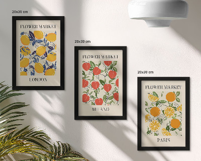 Pakke med billeder og rammer Blomsterplakater i London, Milano og Paris