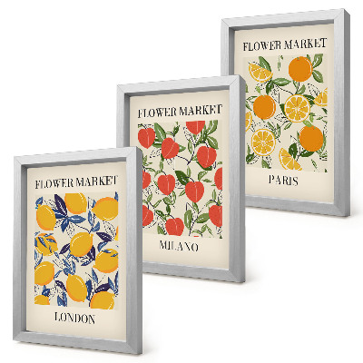 Pakke med billeder og rammer Blomsterplakater i London, Milano og Paris