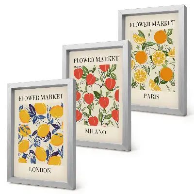 Blomsterplakater i London, Milano og Paris pakke med billeder og rammer