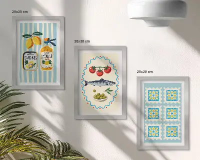 Billedvæg illustrationer i middelhavsstil til køkkenet