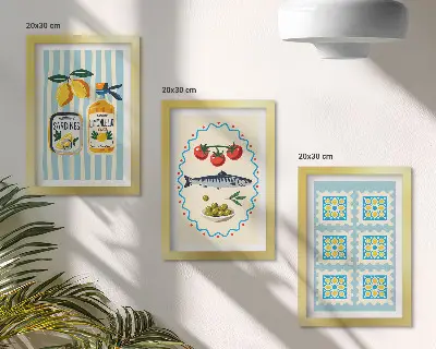Billedvæg illustrationer i middelhavsstil til køkkenet