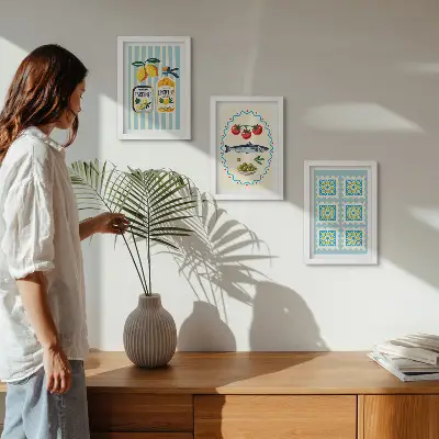 Billedvæg illustrationer i middelhavsstil til køkkenet