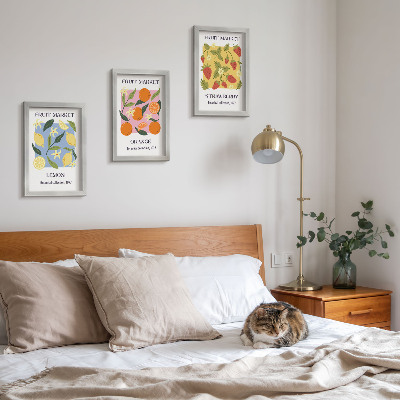 Moderne billedsæt Frugtplakater med citroner, appelsiner og jordbær