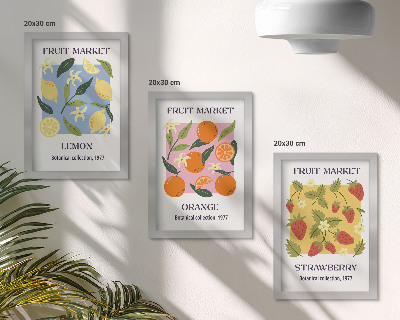 Moderne billedsæt Frugtplakater med citroner, appelsiner og jordbær