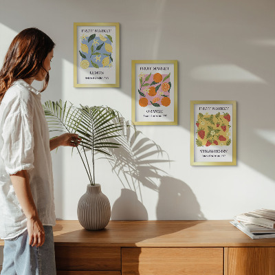 Moderne billedsæt Frugtplakater med citroner, appelsiner og jordbær