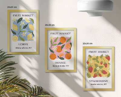 Moderne billedsæt Frugtplakater med citroner, appelsiner og jordbær