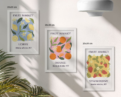 Moderne billedsæt Frugtplakater med citroner, appelsiner og jordbær