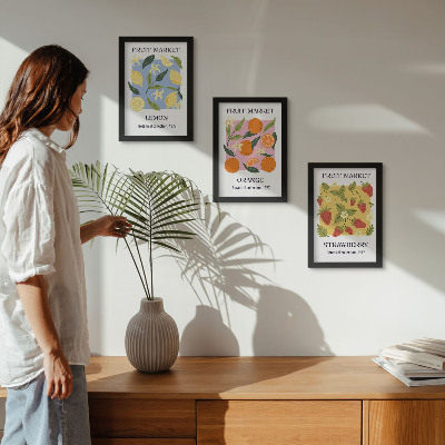 Moderne billedsæt Frugtplakater med citroner, appelsiner og jordbær