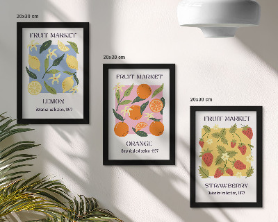 Moderne billedsæt Frugtplakater med citroner, appelsiner og jordbær
