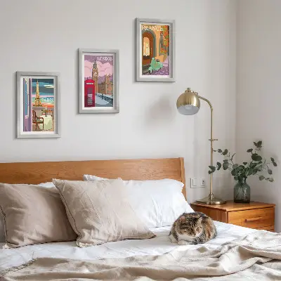 Billeder med rammer retro bymotiver fra Paris, London og Frankrig