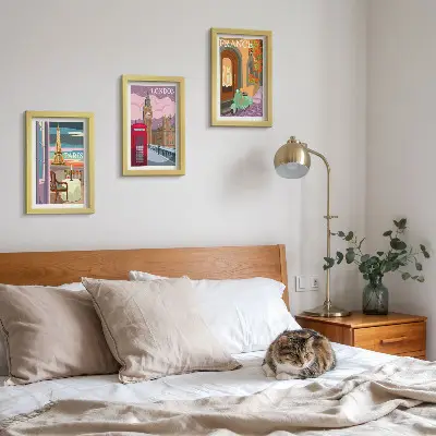 Billeder med rammer retro bymotiver fra Paris, London og Frankrig