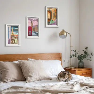Billeder med rammer retro bymotiver fra Paris, London og Frankrig