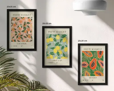 Billedvæg med retroinspirerede citrus- og tropiske frugter