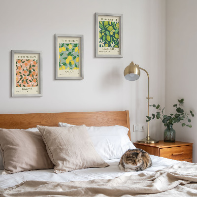 Moderne billedsæt Frugtmønstre med citrusfrugter og vintageblomster