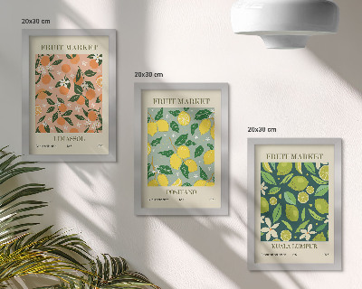 Moderne billedsæt Frugtmønstre med citrusfrugter og vintageblomster