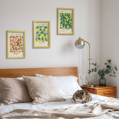 Moderne billedsæt Frugtmønstre med citrusfrugter og vintageblomster