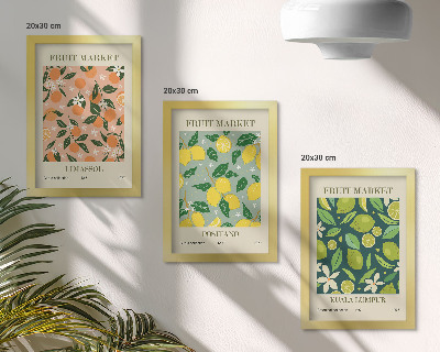 Moderne billedsæt Frugtmønstre med citrusfrugter og vintageblomster