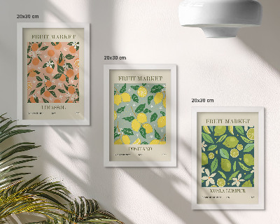 Moderne billedsæt Frugtmønstre med citrusfrugter og vintageblomster