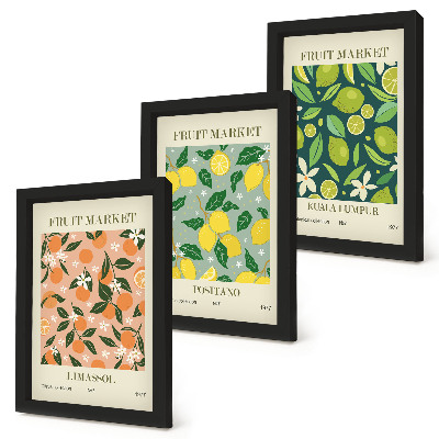Moderne billedsæt Frugtmønstre med citrusfrugter og vintageblomster