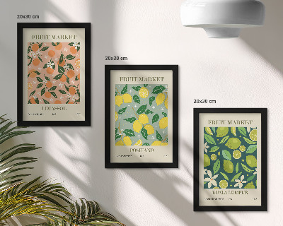 Moderne billedsæt Frugtmønstre med citrusfrugter og vintageblomster