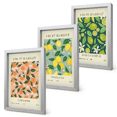 Moderne billedsæt Frugtmønstre med citrusfrugter og vintageblomster