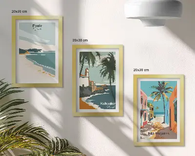 Billedvæg med motiv af tropiske landskaber med strande og palmer
