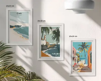 Billedvæg med motiv af tropiske landskaber med strande og palmer