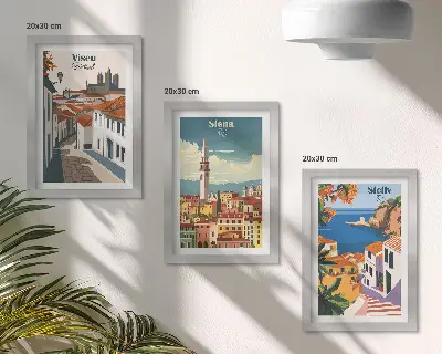 Billedvæg retro illustrationer af berømte byer i verden