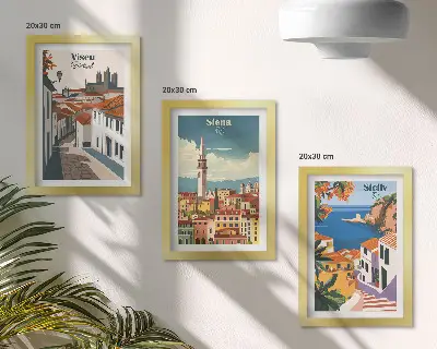 Billedvæg retro illustrationer af berømte byer i verden