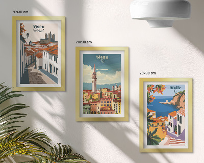 Billedvæg Retro illustrationer af berømte byer rundt om i verden