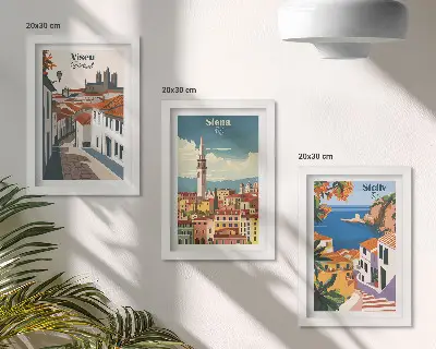 Billedvæg retro illustrationer af berømte byer i verden