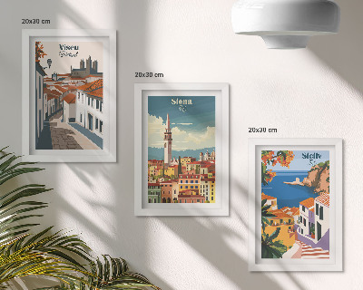 Billedvæg Retro illustrationer af berømte byer rundt om i verden