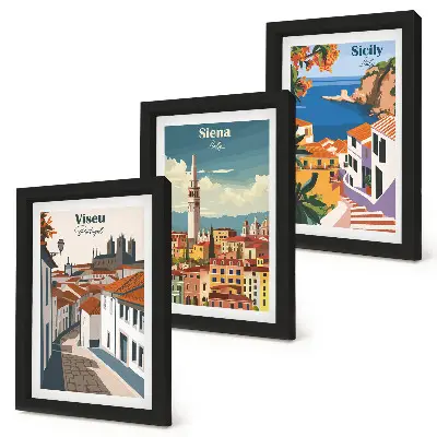 Billedvæg retro illustrationer af berømte byer i verden