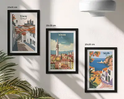 Billedvæg retro illustrationer af berømte byer i verden