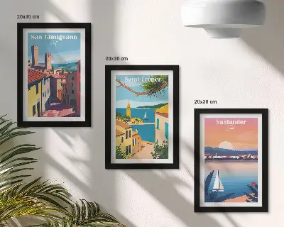 Moderne billedsæt med italienske byer og retro kystlandskaber