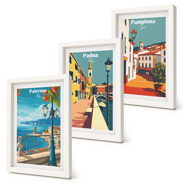 Moderne billedsæt Populære byer i en retro illustrativ stil