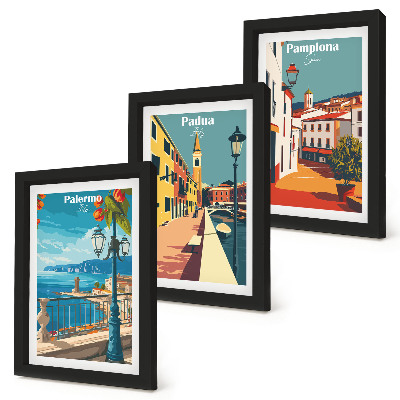 Moderne billedsæt Populære byer i en retro illustrativ stil