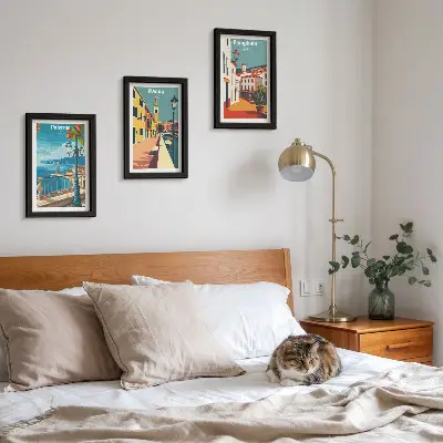 Moderne billedsæt med motiver af populære byer i en retro illustrativ stil
