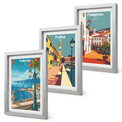 Moderne billedsæt Populære byer i en retro illustrativ stil