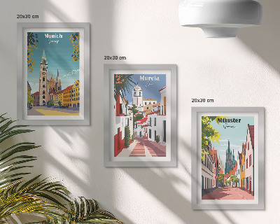 Pakke med billeder og rammer Europæiske byer i farverige illustrationer